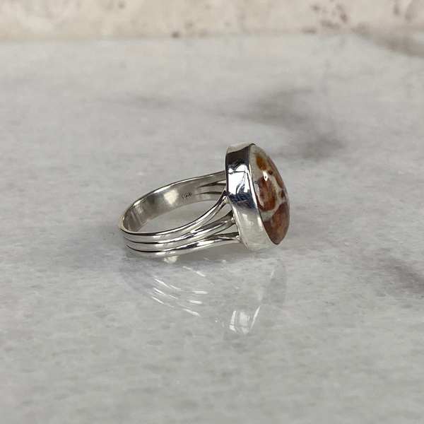Sterling Silver Garnet in Limestone Wide Band Ring - Seeds Jewelry