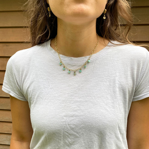Dangle Seven Heart Stone Charm Gold Necklace | Adjust. Clasp