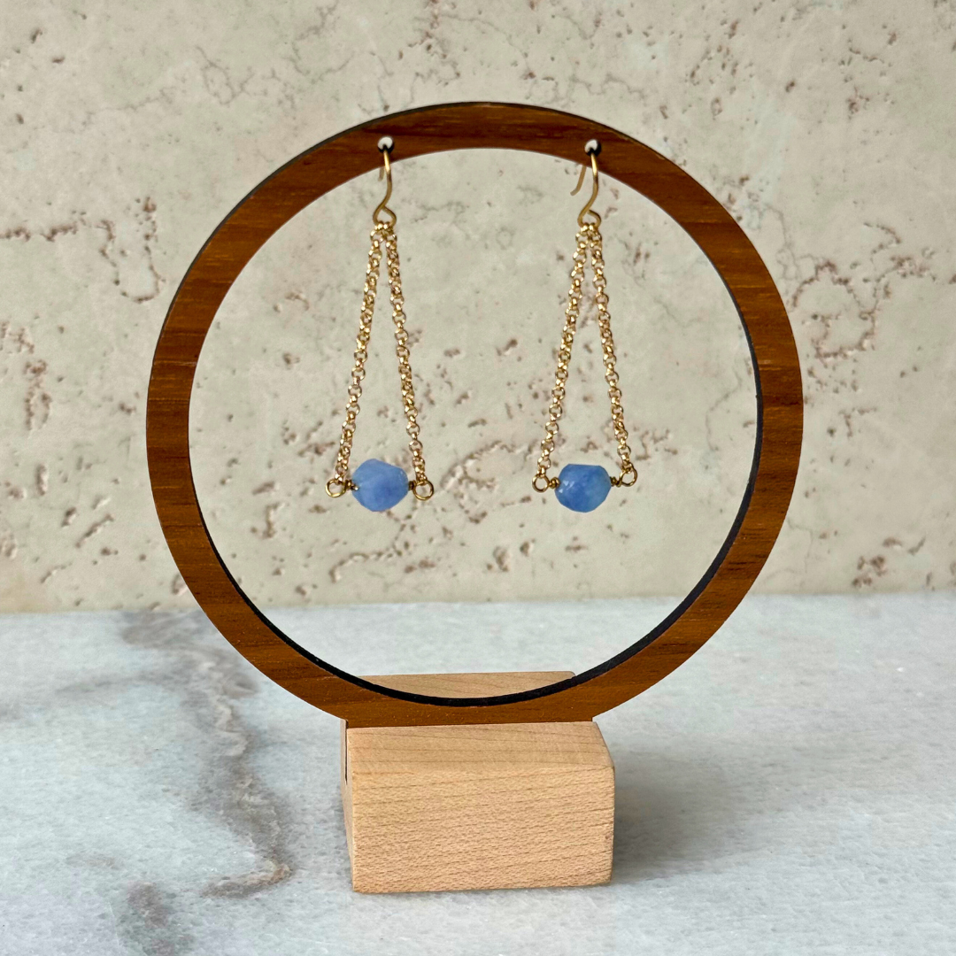 Hex Gemstone Drop Earrings – Gold Chain Dangle