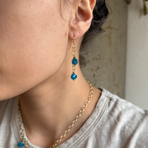 Hex Double Gemstone Dangle Earrings – Gold Circle Chain