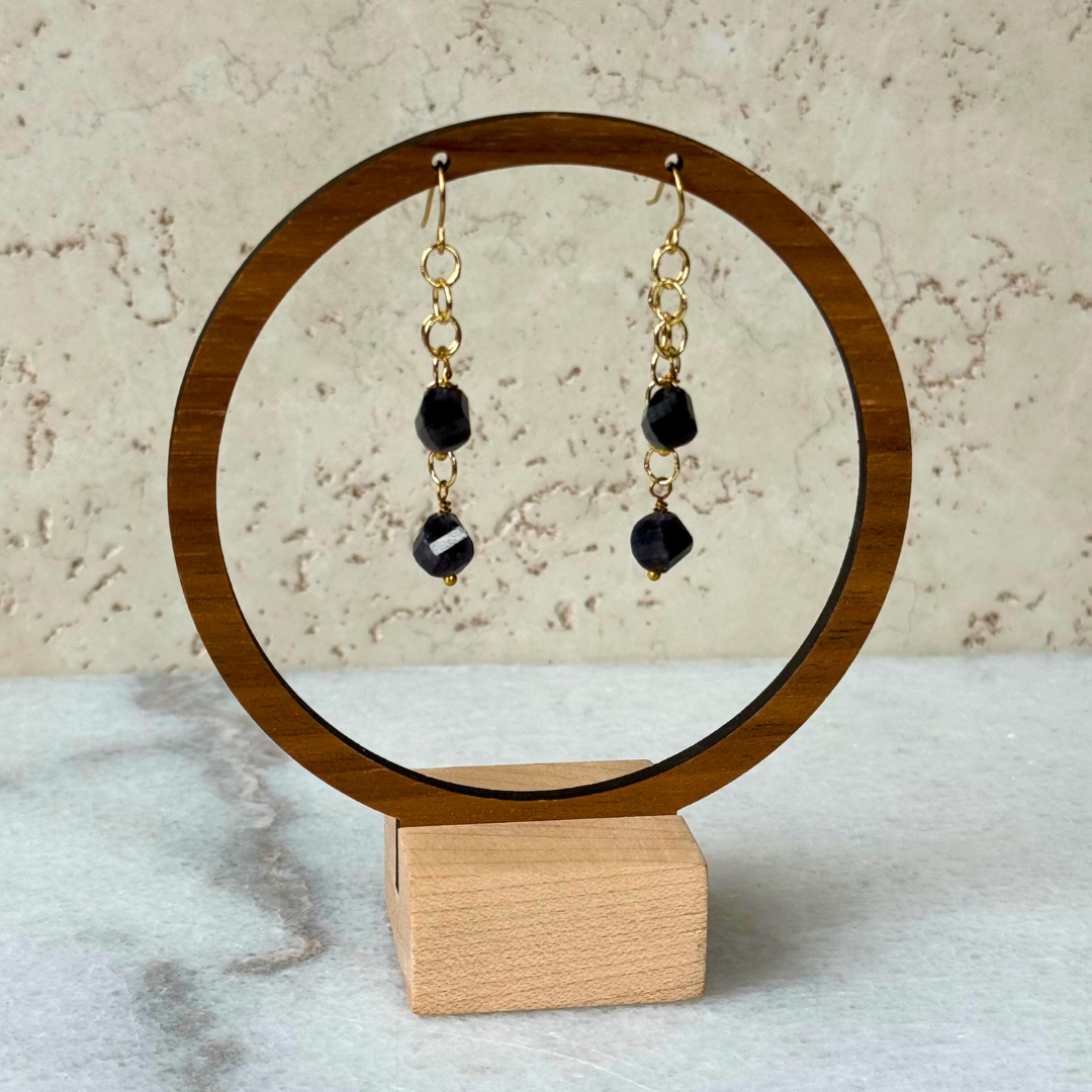 Hex Double Gemstone Dangle Earrings – Gold Circle Chain