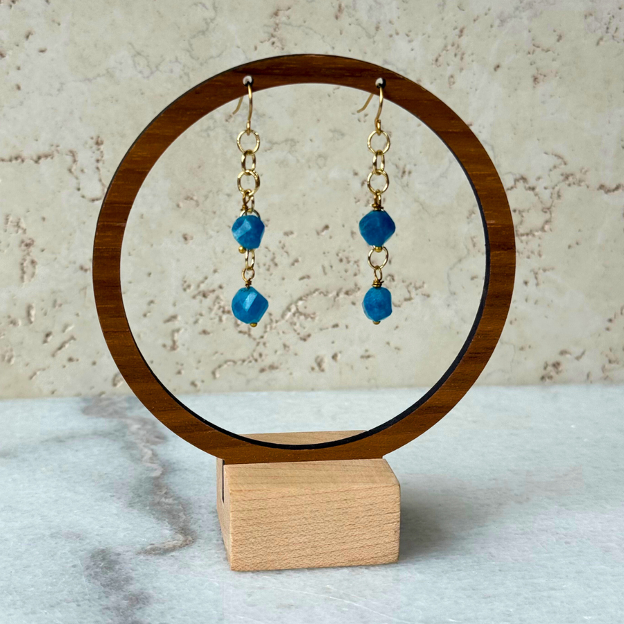 Hex Double Gemstone Dangle Earrings – Gold Circle Chain