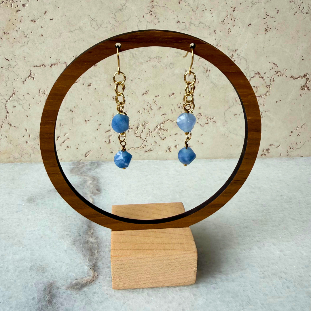 Hex Double Gemstone Dangle Earrings – Gold Circle Chain