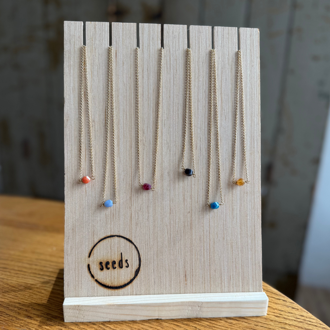 Hex Gemstone Bar Necklace – Gold Chain - Colorful Stone