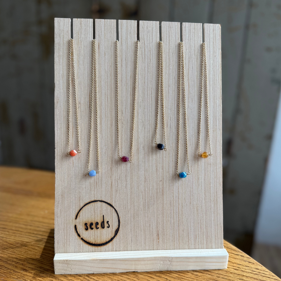 Hex Gemstone Bar Necklace – Gold Chain - Colorful Stone