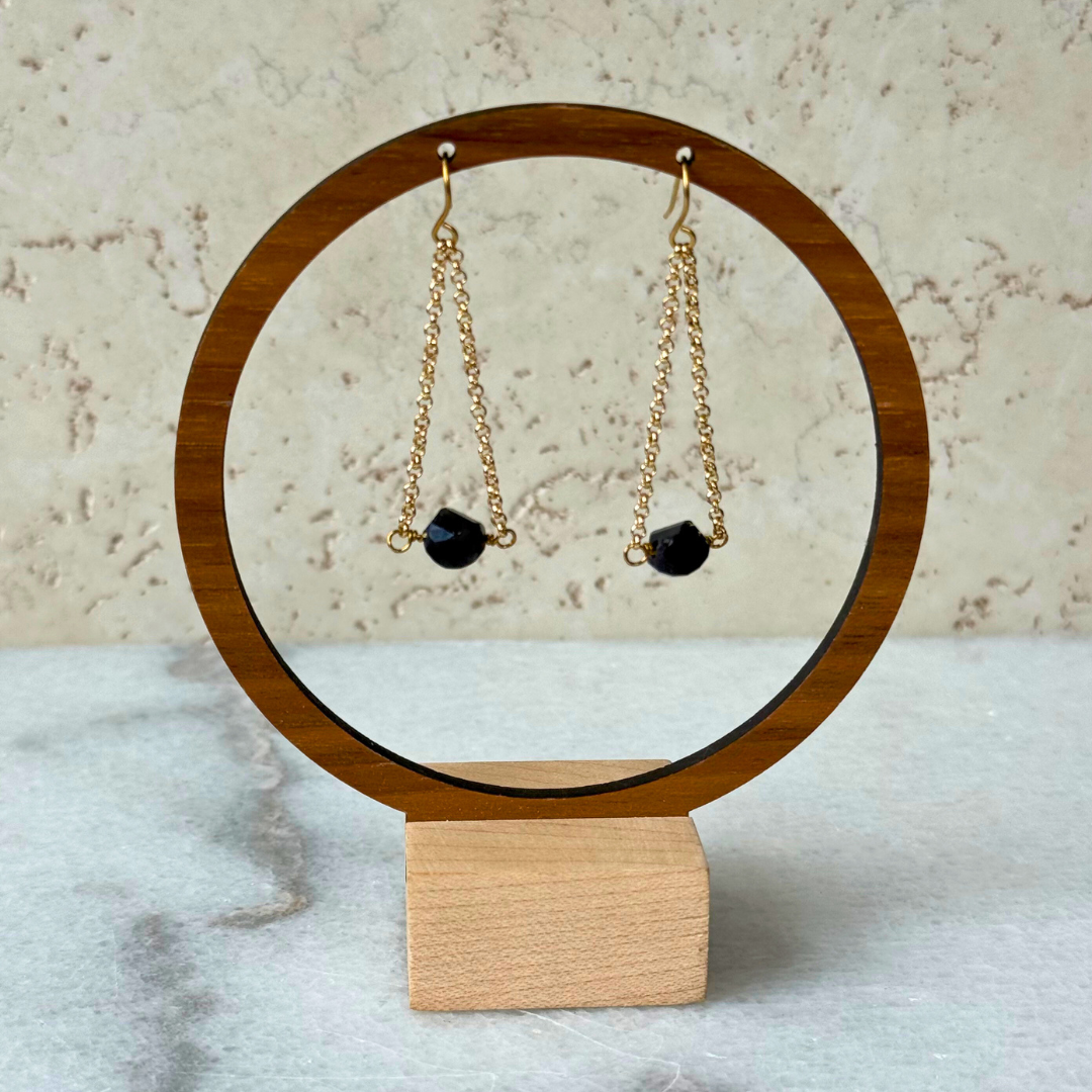 Hex Gemstone Drop Earrings – Gold Chain Dangle