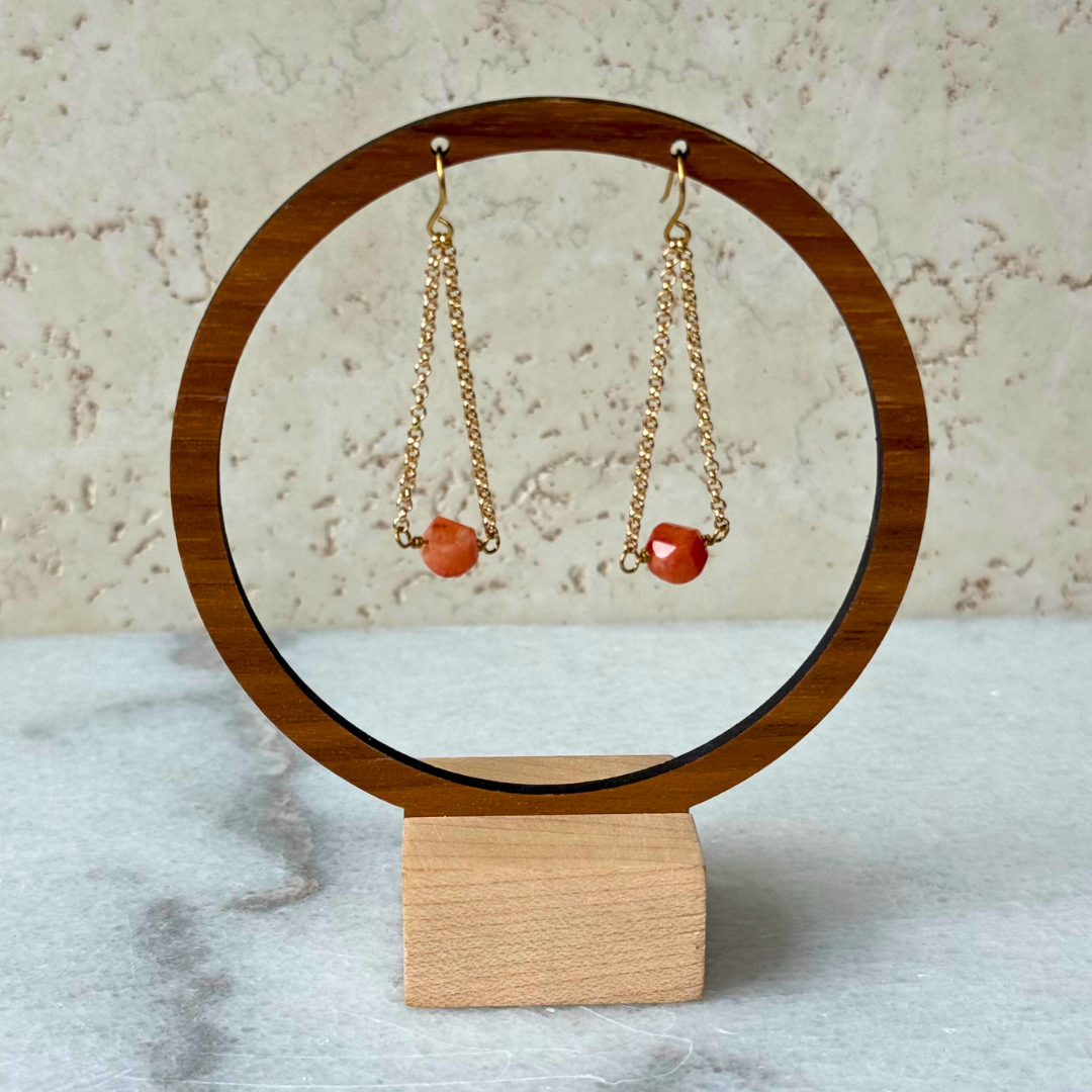 Hex Gemstone Drop Earrings – Gold Chain Dangle