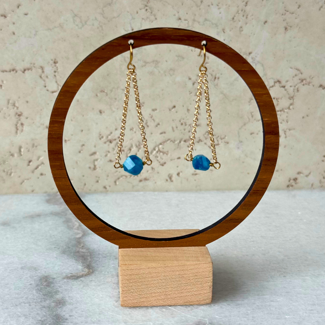 Hex Gemstone Drop Earrings – Gold Chain Dangle