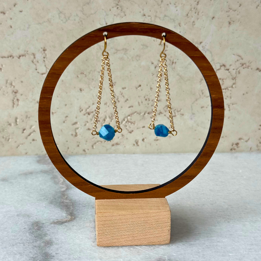 Hex Gemstone Drop Earrings – Gold Chain Dangle
