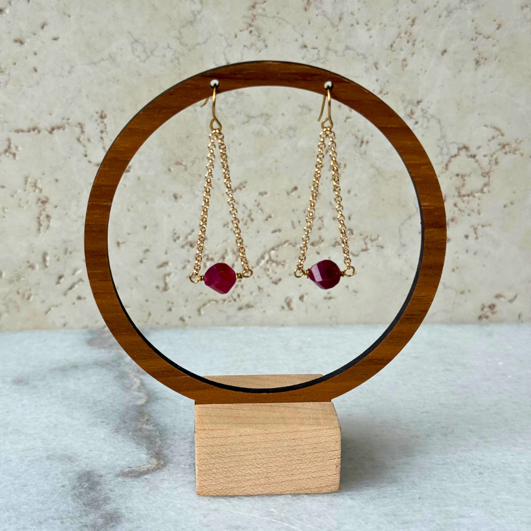 Hex Gemstone Drop Earrings – Gold Chain Dangle