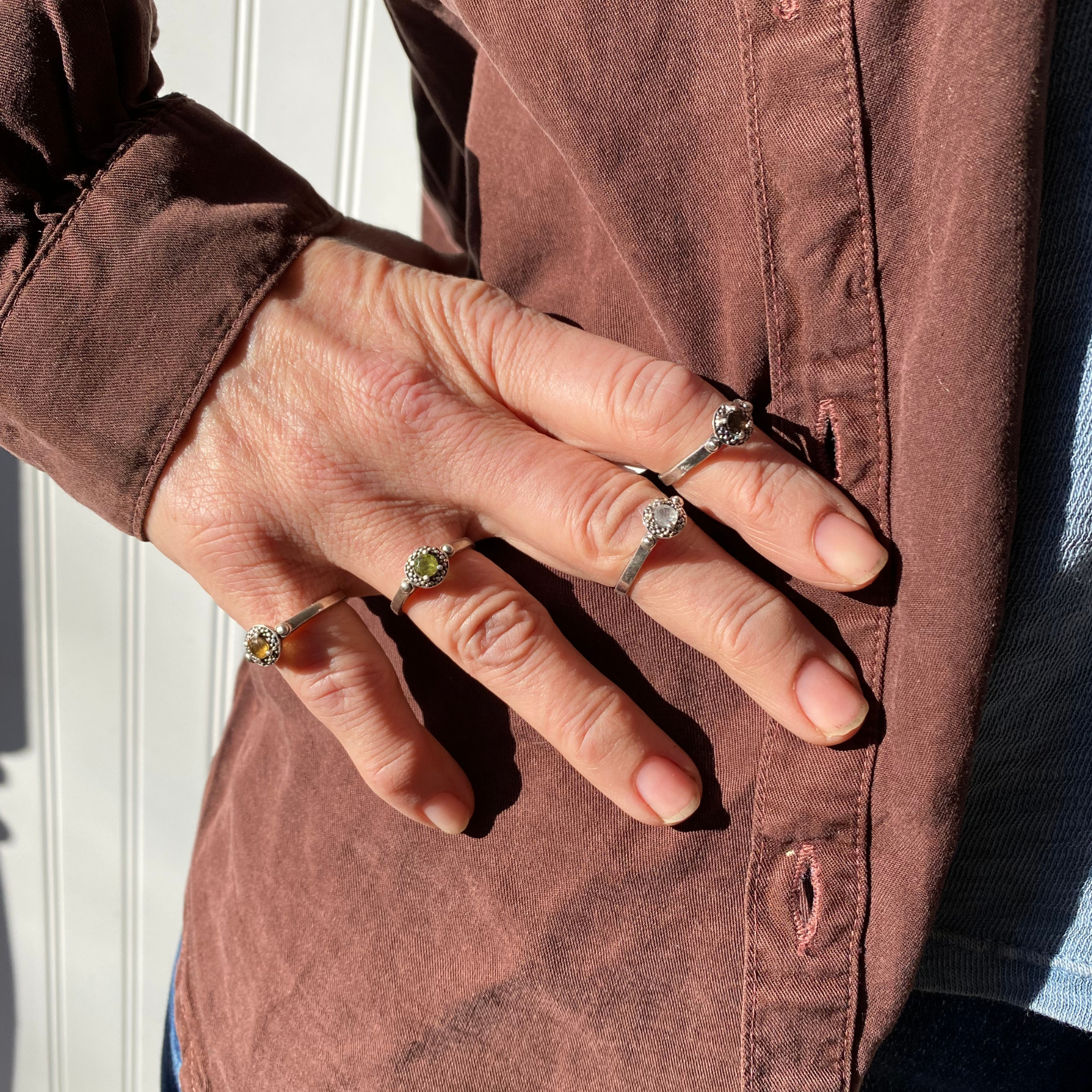 Dot Banded Sterling Silver Stone Ring