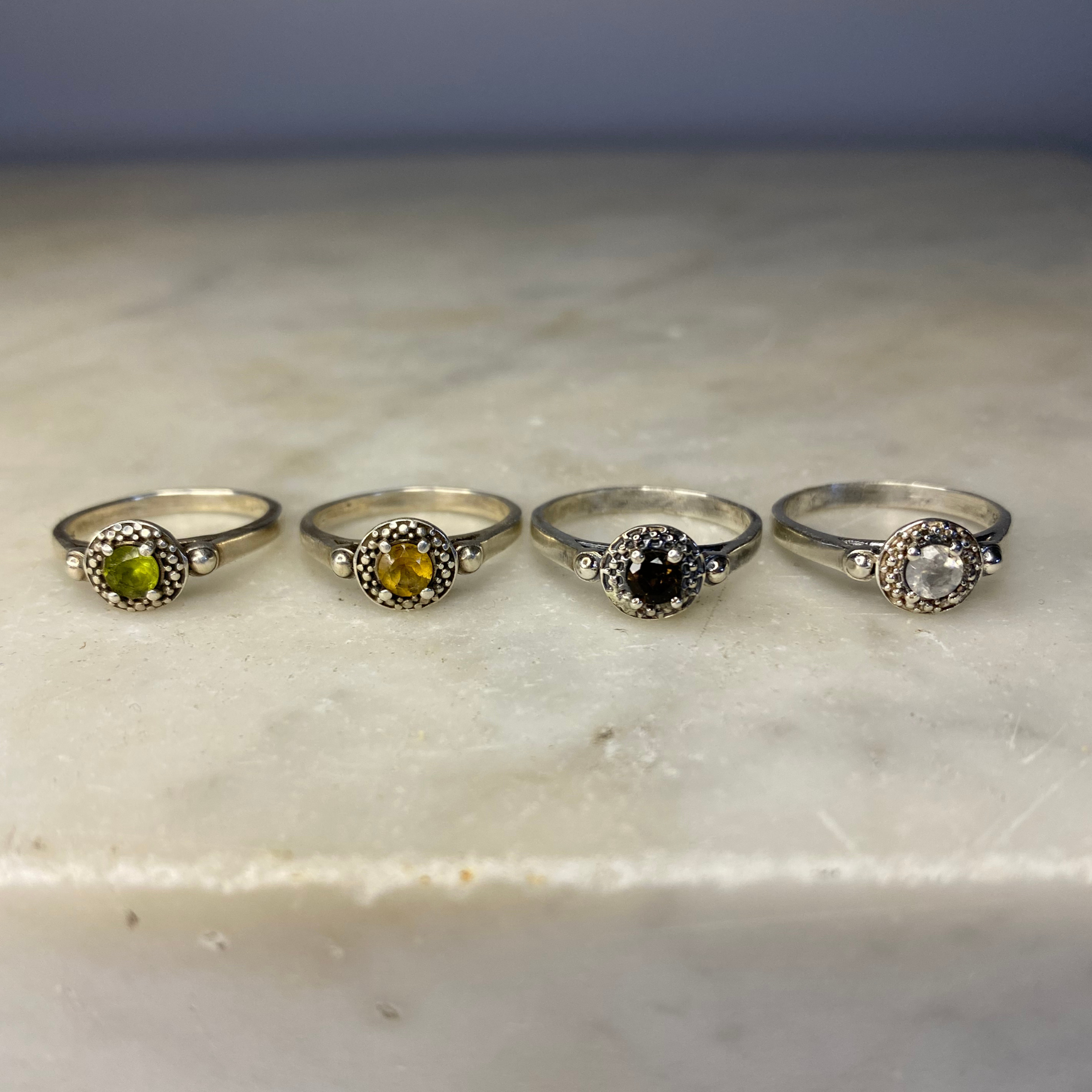 Dot Banded Sterling Silver Stone Ring