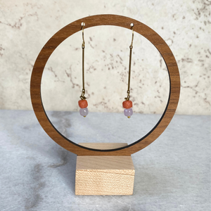 Colorful Stone Cube Brass Bar Earrings