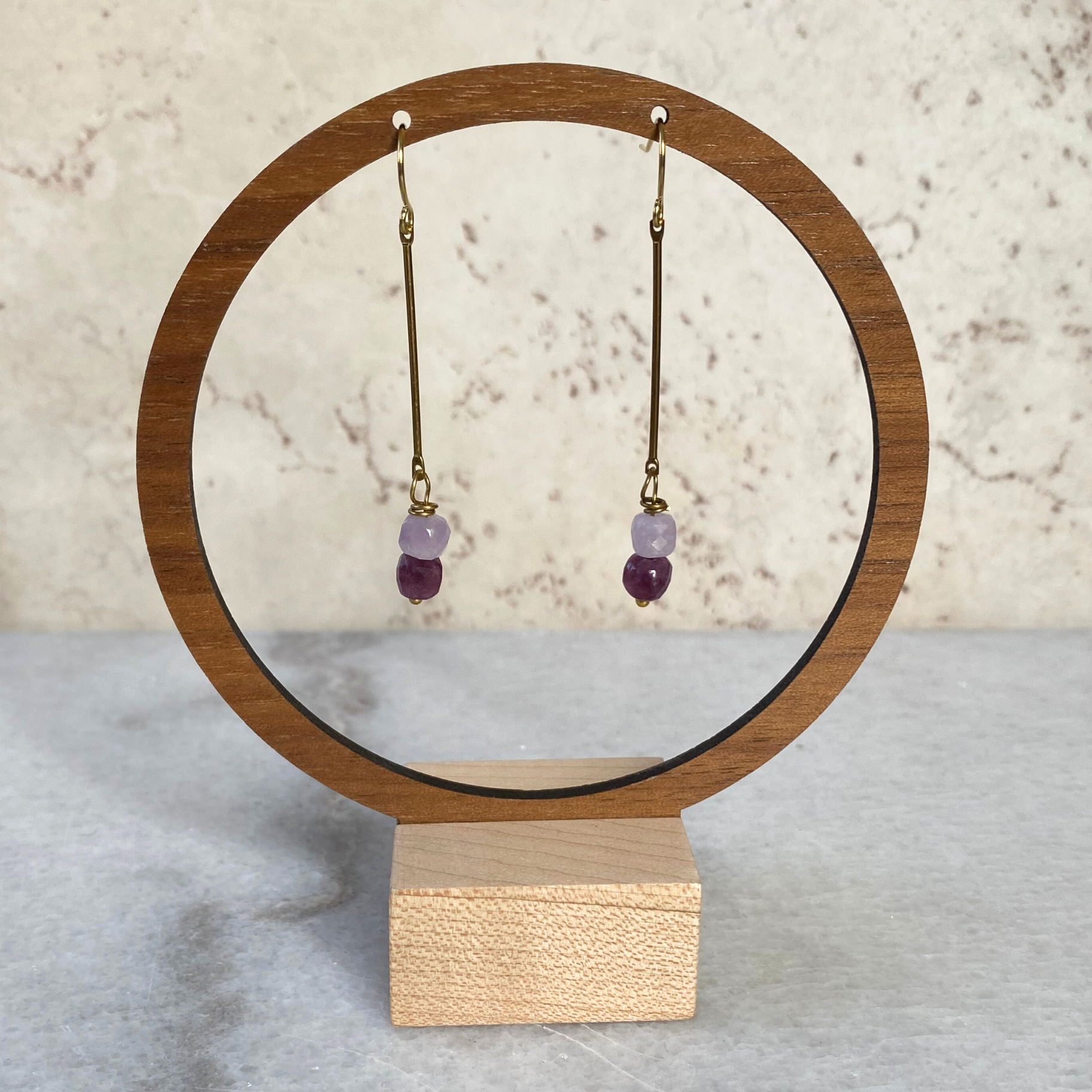 Colorful Stone Cube Brass Bar Earrings