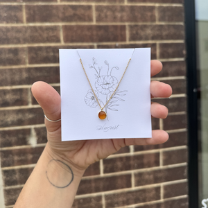 Birthstone Matte Gold Chain Necklace | Birth Flower Cards