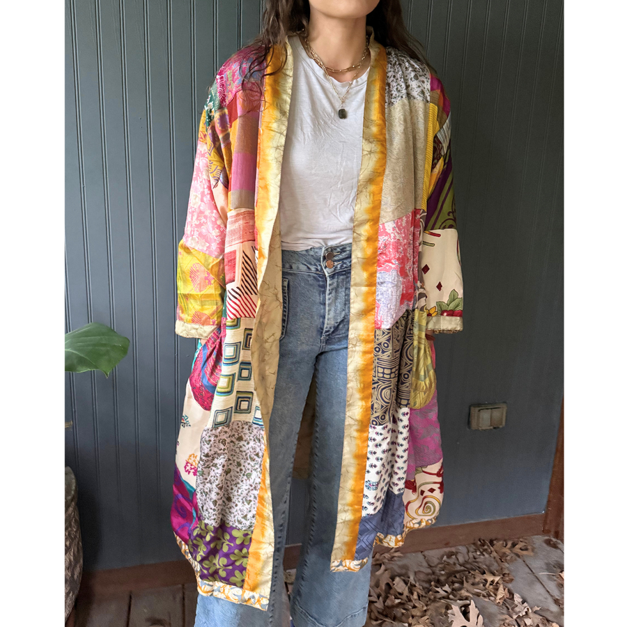 Patchwork Silk Robe | Upcycled Silk One Size Reversible