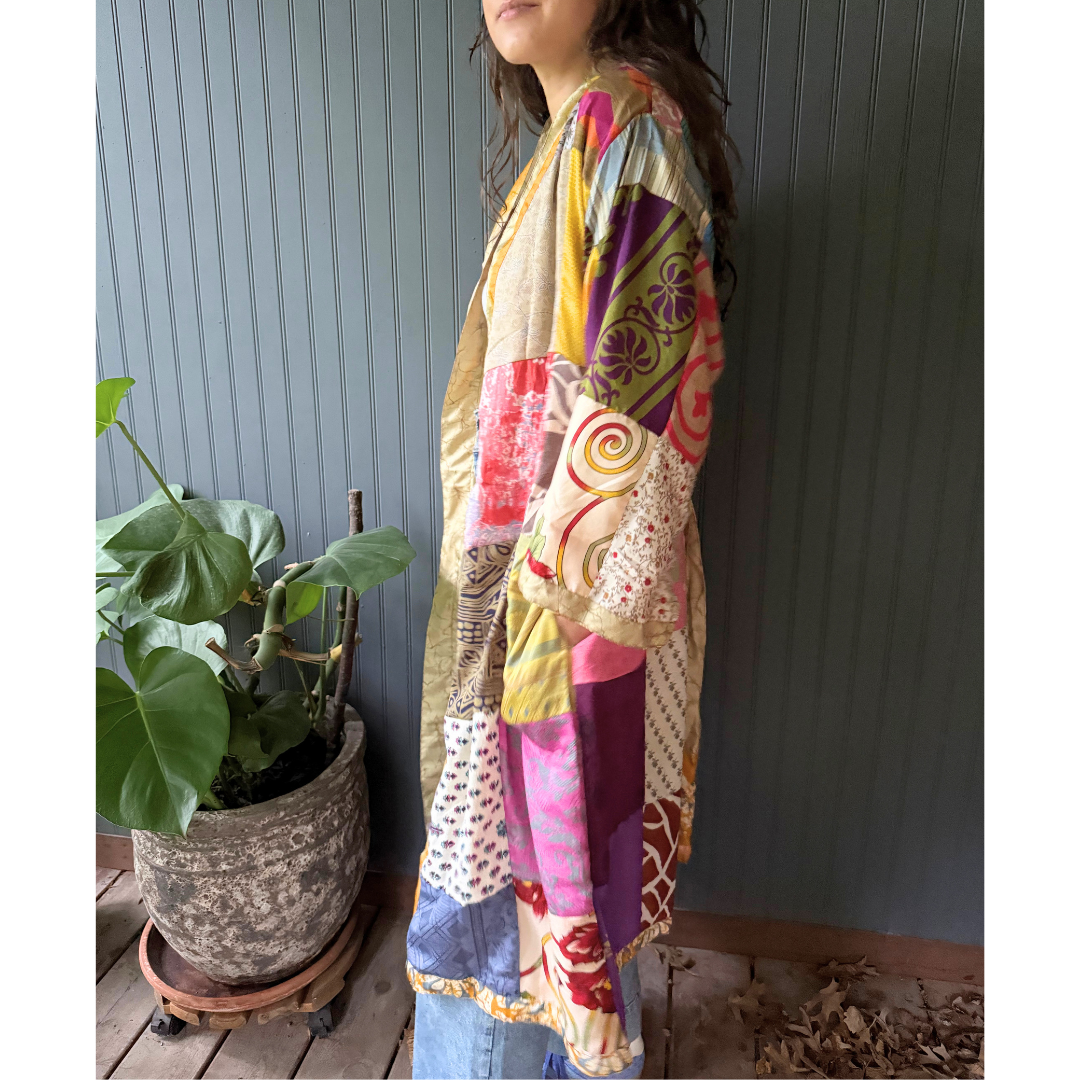 Patchwork Silk Robe | Upcycled Silk One Size Reversible