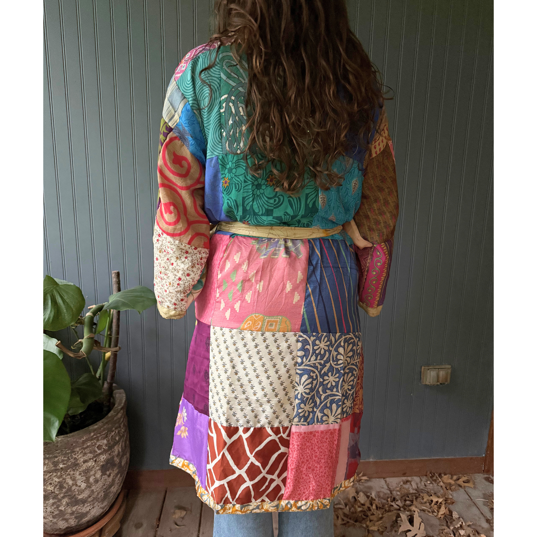 Patchwork Silk Robe | Upcycled Silk One Size Reversible