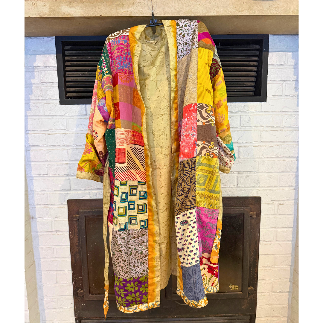 Patchwork Silk Robe | Upcycled Silk One Size Reversible