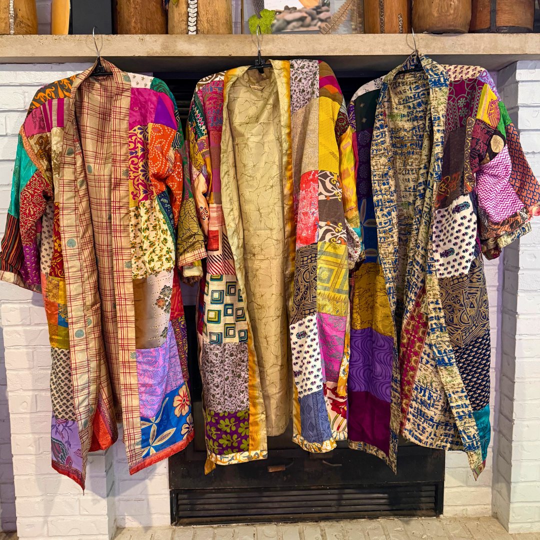 Patchwork Silk Robe | Upcycled Silk One Size Reversible