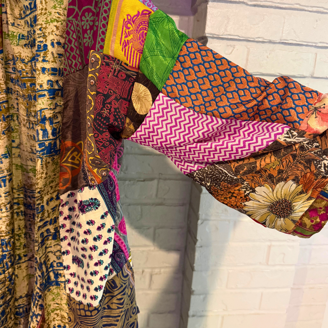 Patchwork Silk Robe | Upcycled Silk One Size Reversible