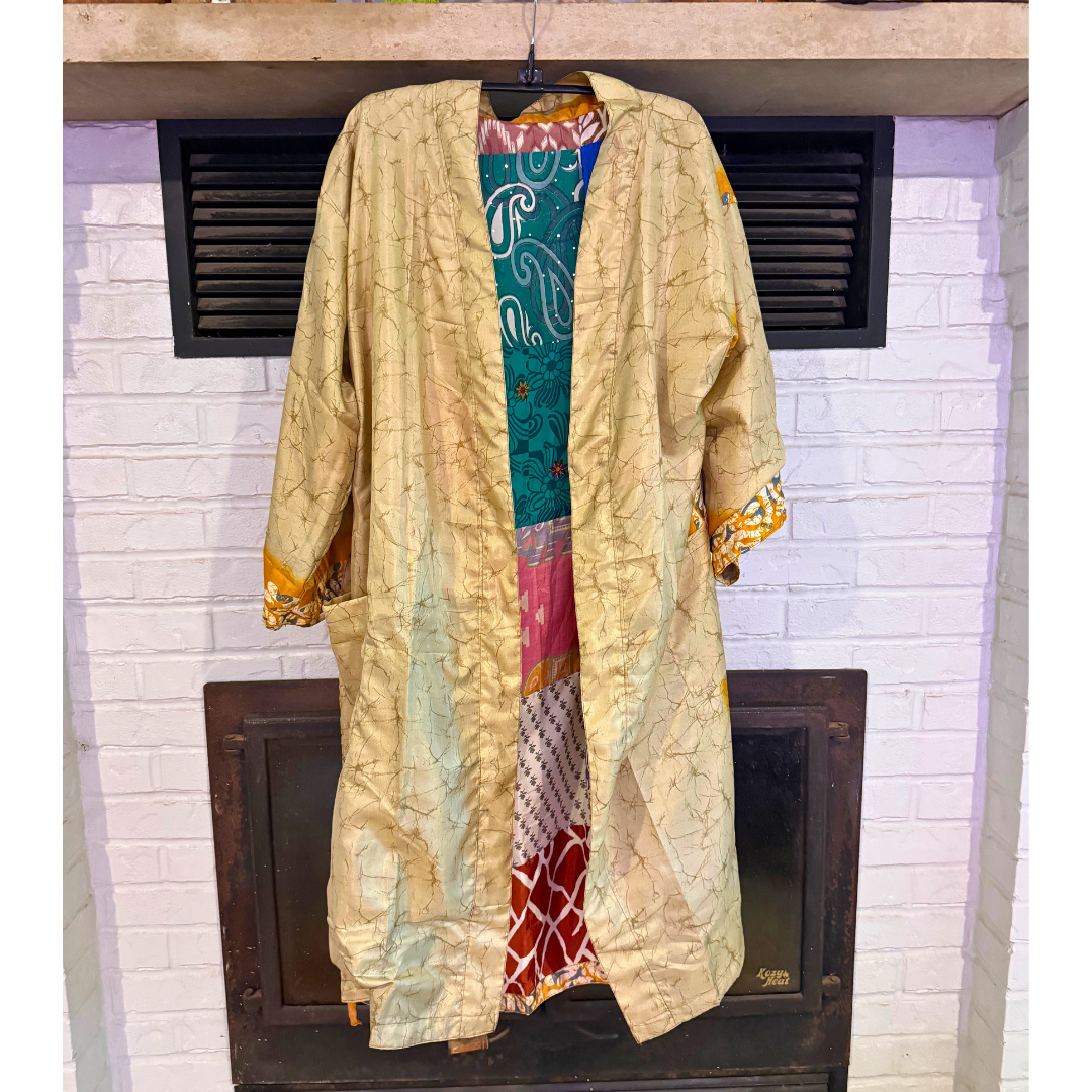 Patchwork Silk Robe | Upcycled Silk One Size Reversible