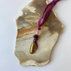 Melinda Necklace | Silk Vintage Metal Pendants Ghana Glass