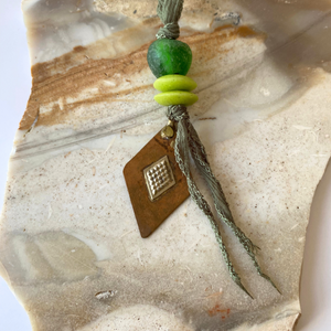 Melinda Necklace | Silk Vintage Metal Pendants Ghana Glass