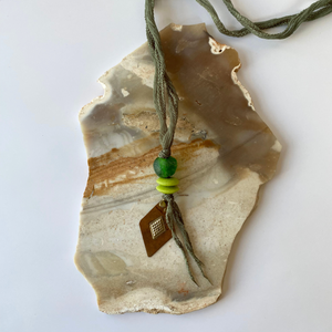 Melinda Necklace | Silk Vintage Metal Pendants Ghana Glass