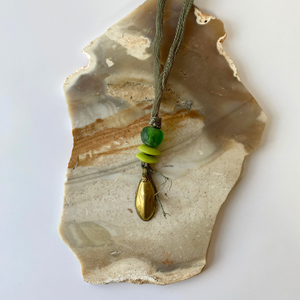 Melinda Necklace | Silk Vintage Metal Pendants Ghana Glass