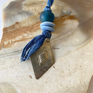 Melinda Necklace | Silk Vintage Metal Pendants Ghana Glass