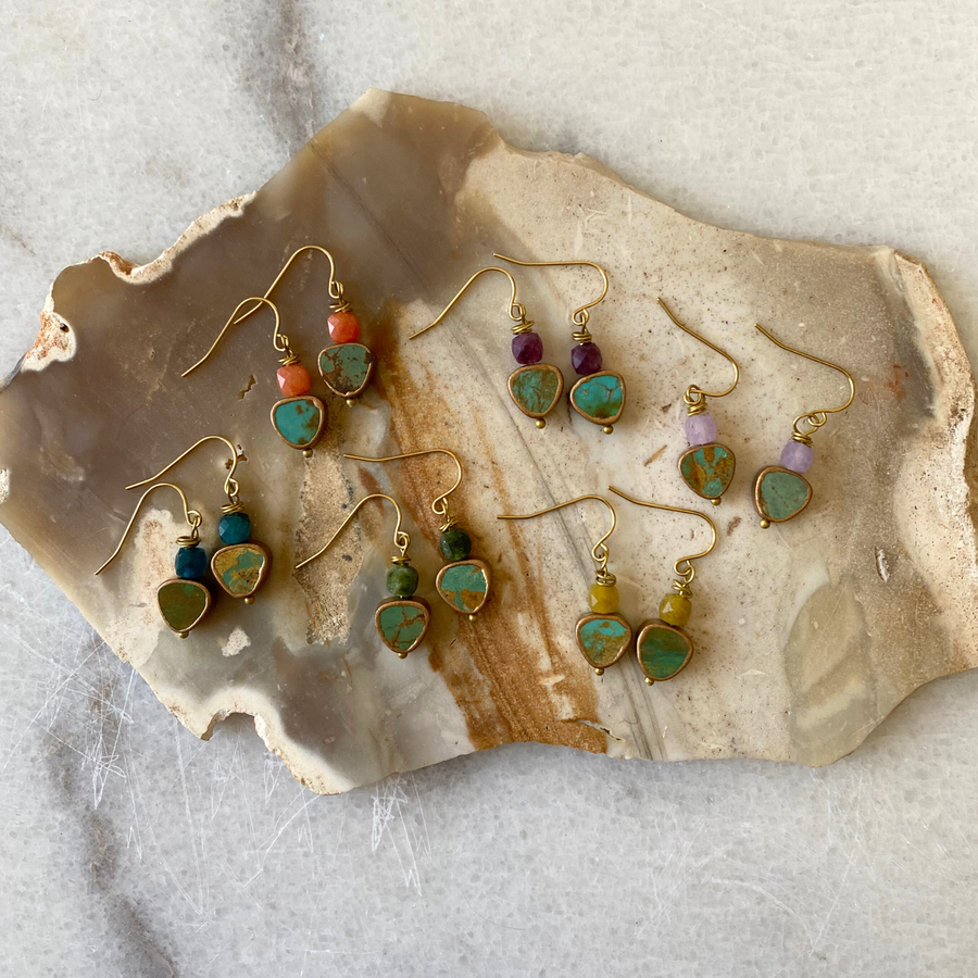 Turquoise Stone Gold Vermeil Earrings | Cube Stone Beads
