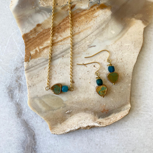 Turquoise Stone Gold Vermeil Earrings | Cube Stone Beads