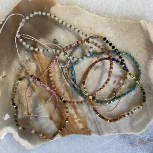 Tiny Semi-Precious Stone Brass Spacer Beaded Bracelet Adjustable