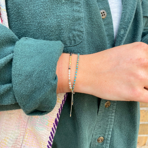 Tiny Semi-Precious Stone Brass Spacer Beaded Bracelet Adjustable