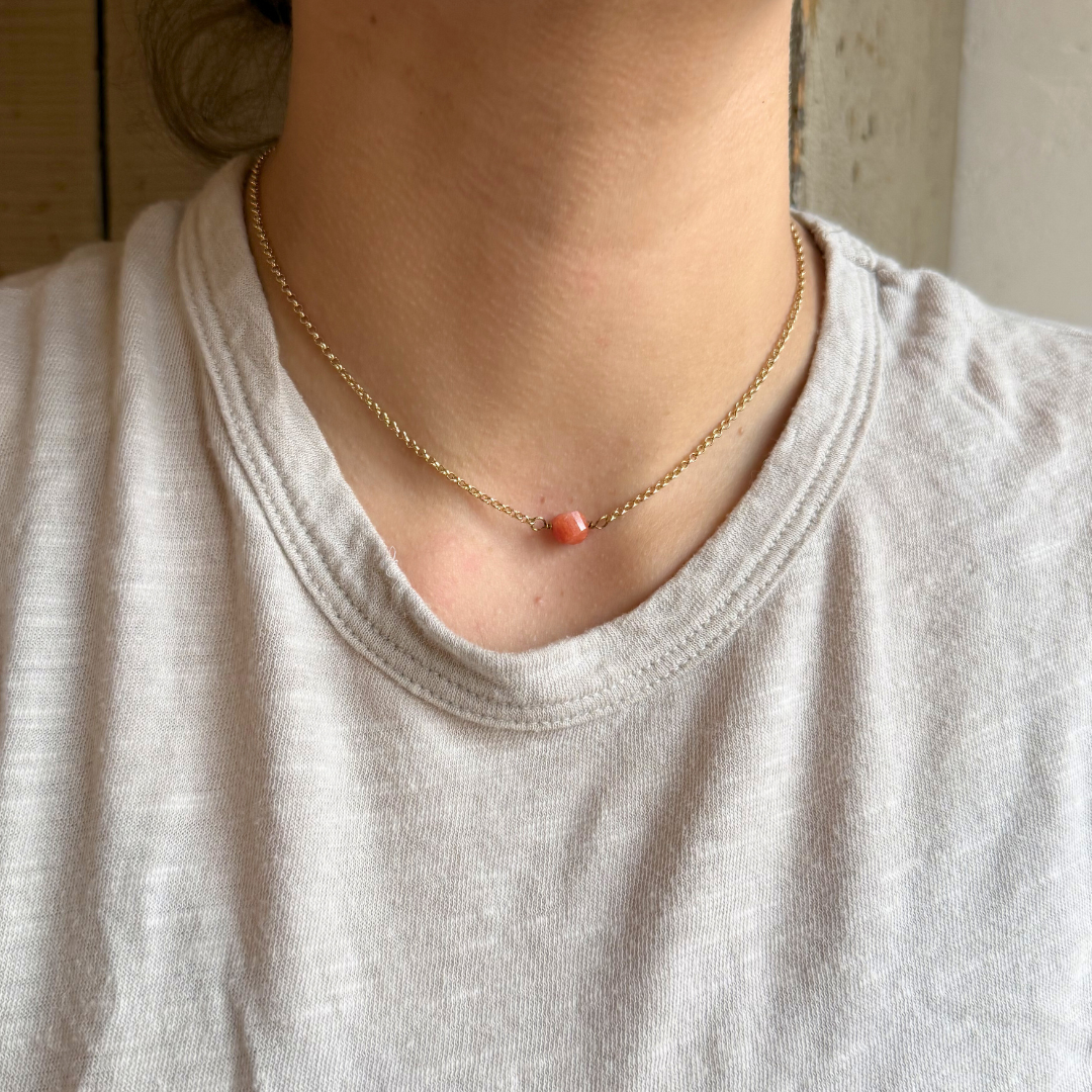 Hex Gemstone Bar Necklace – Gold Chain - Colorful Stone