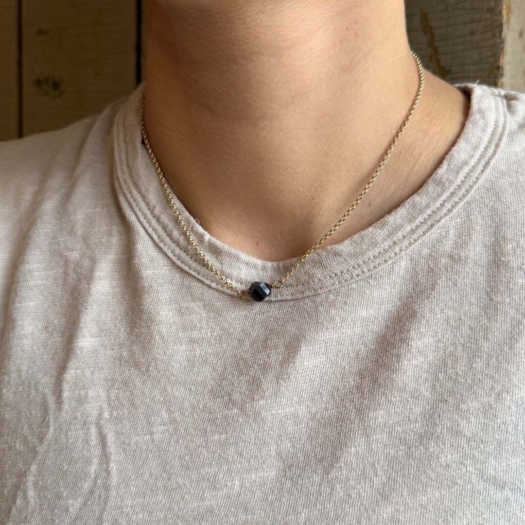 Hex Gemstone Bar Necklace – Gold Chain - Colorful Stone