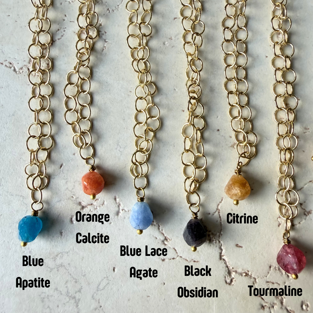 Hex Natural Stone Nugget Necklace – Gold Circle Chain