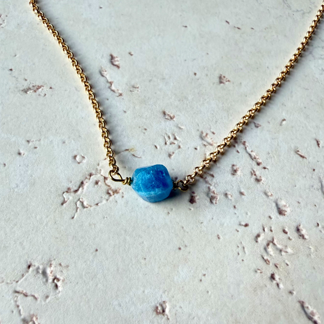 Hex Gemstone Bar Necklace – Gold Chain - Colorful Stone
