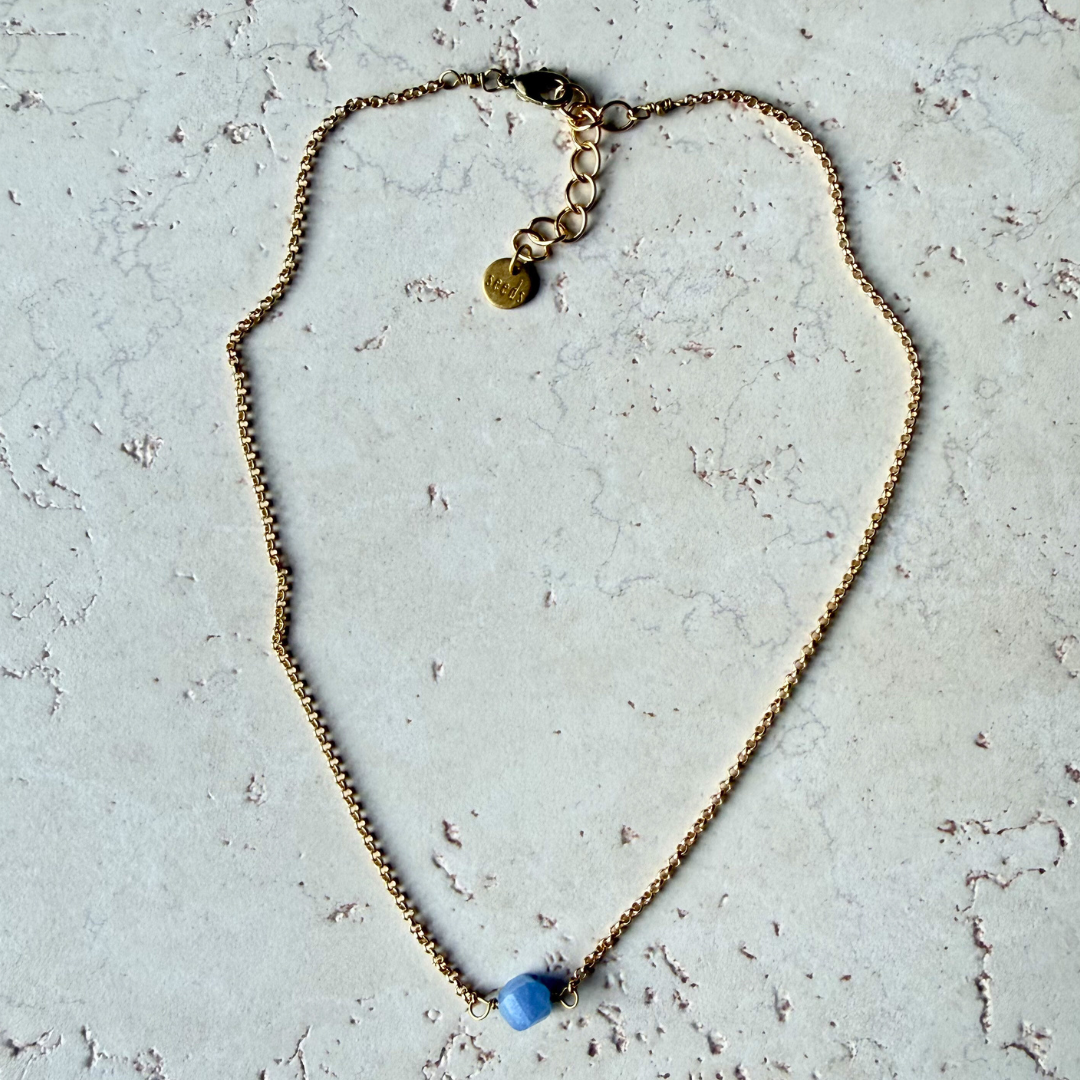 Hex Gemstone Bar Necklace – Gold Chain - Colorful Stone