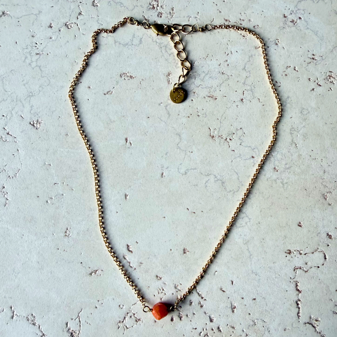 Hex Gemstone Bar Necklace – Gold Chain - Colorful Stone