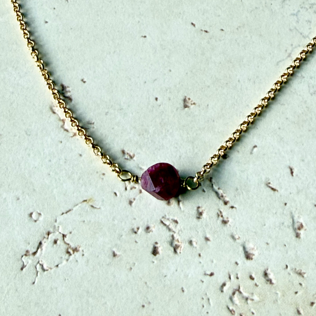 Hex Gemstone Bar Necklace – Gold Chain - Colorful Stone