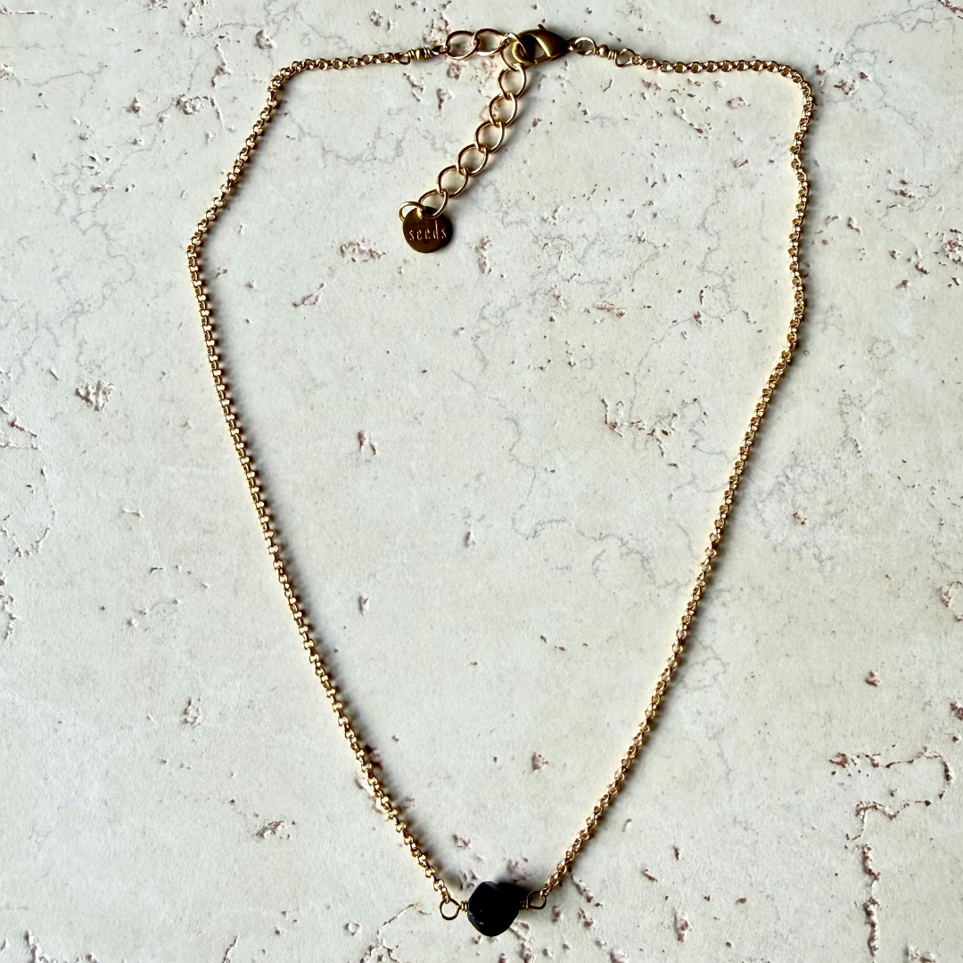 Hex Gemstone Bar Necklace – Gold Chain - Colorful Stone