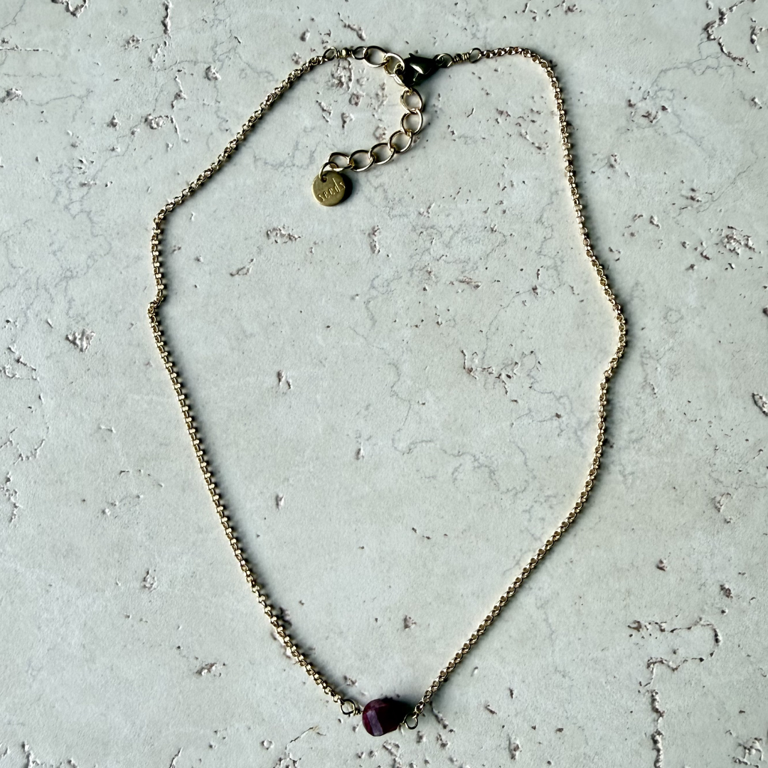 Hex Gemstone Bar Necklace – Gold Chain - Colorful Stone