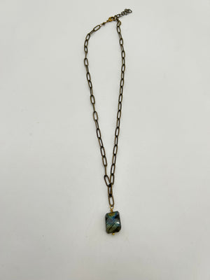Stone Paperclip Chain Necklace