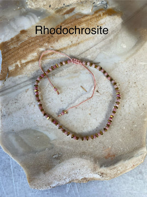 Tiny Semi-Precious Stone Brass Spacer Beaded Bracelet Adjustable