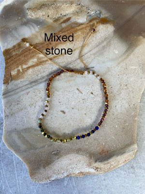 Tiny Semi-Precious Stone Brass Spacer Beaded Bracelet Adjustable