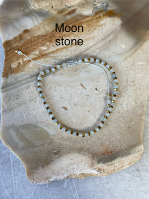 Tiny Semi-Precious Stone Brass Spacer Beaded Bracelet Adjustable