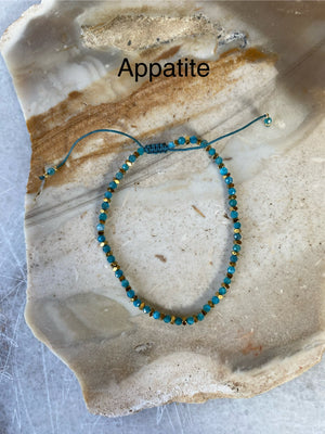 Tiny Semi-Precious Stone Brass Spacer Beaded Bracelet Adjustable