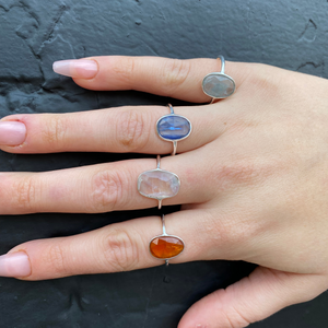 Silver Abstract Stone Rings Moonstone, Kyanite